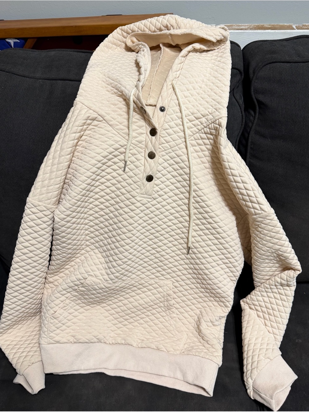 Quilted Hooded Pullover Sweater in Cream
